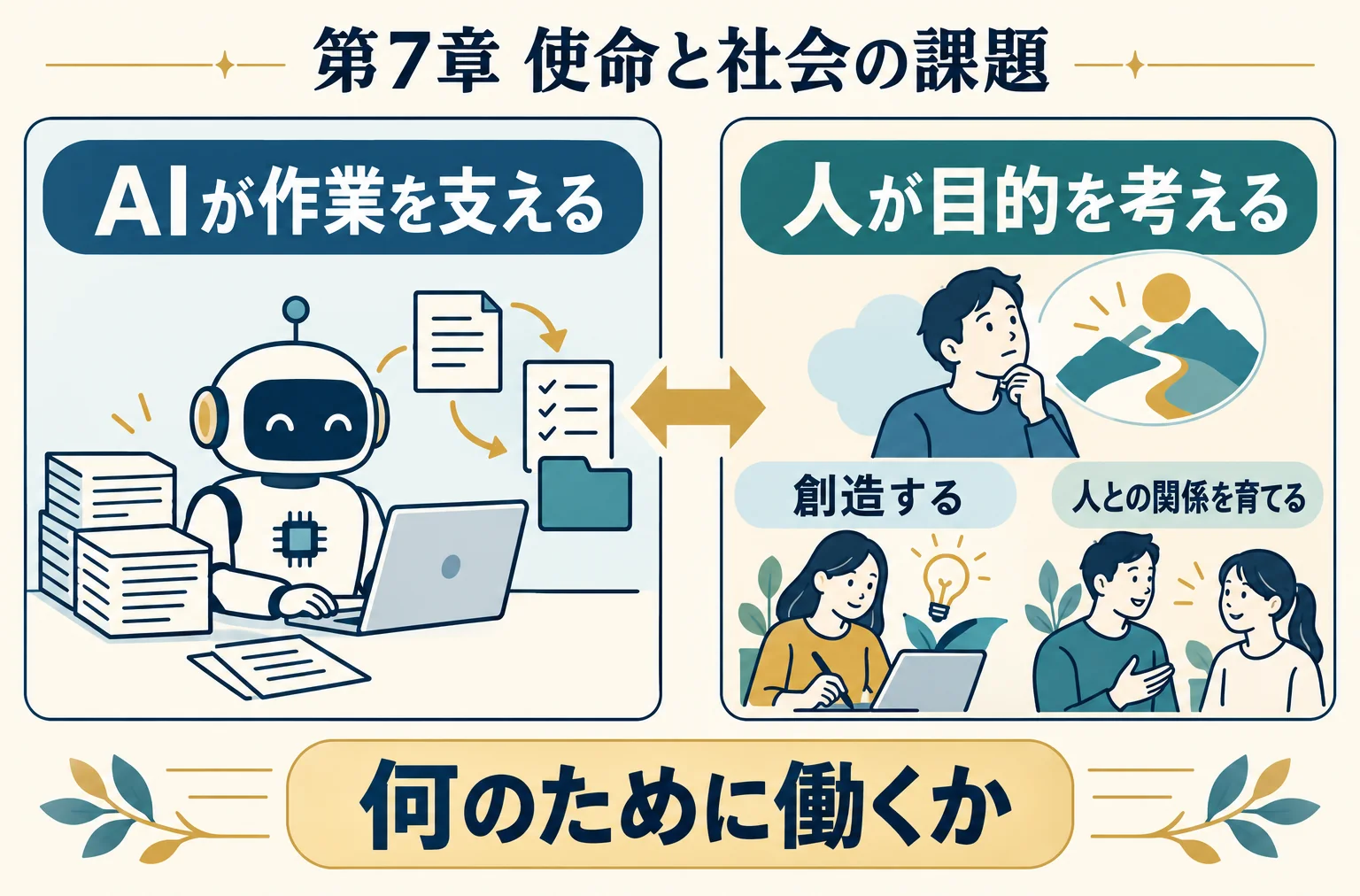 AIの作業支援と、人が目的を考え創造し関係を育てる働き