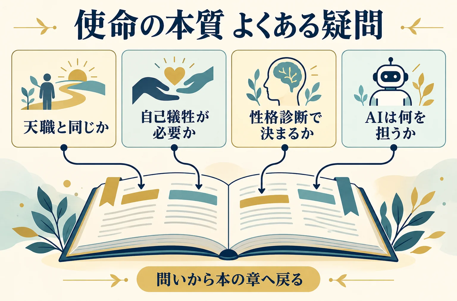 使命と天職、自己犠牲、性格タイプ、AIへの四つの疑問を本の章へ戻す