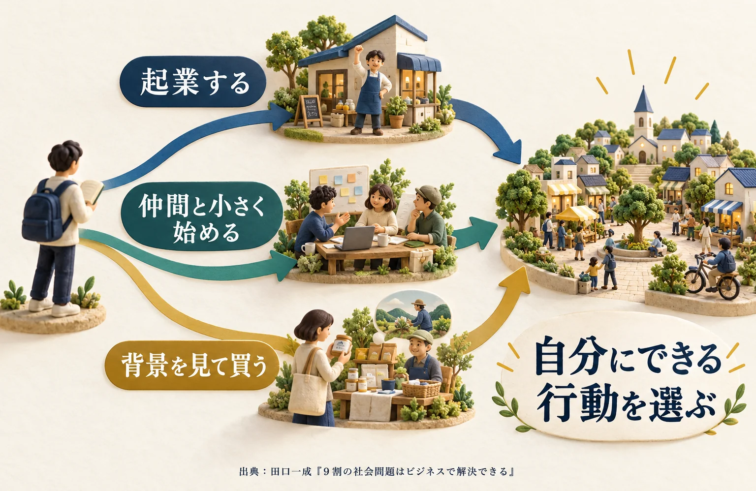 起業、仲間との小さな活動、商品の背景を見て買う。各人に選べる社会との関わり方