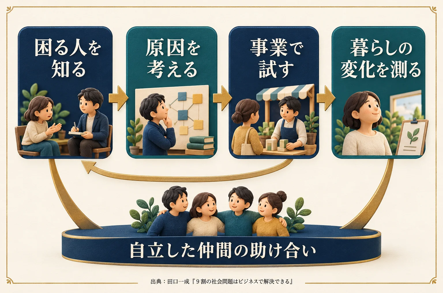 目的は誰の暮らしを変えるか。方法は試して変える。売上と相手の変化を両方確かめる