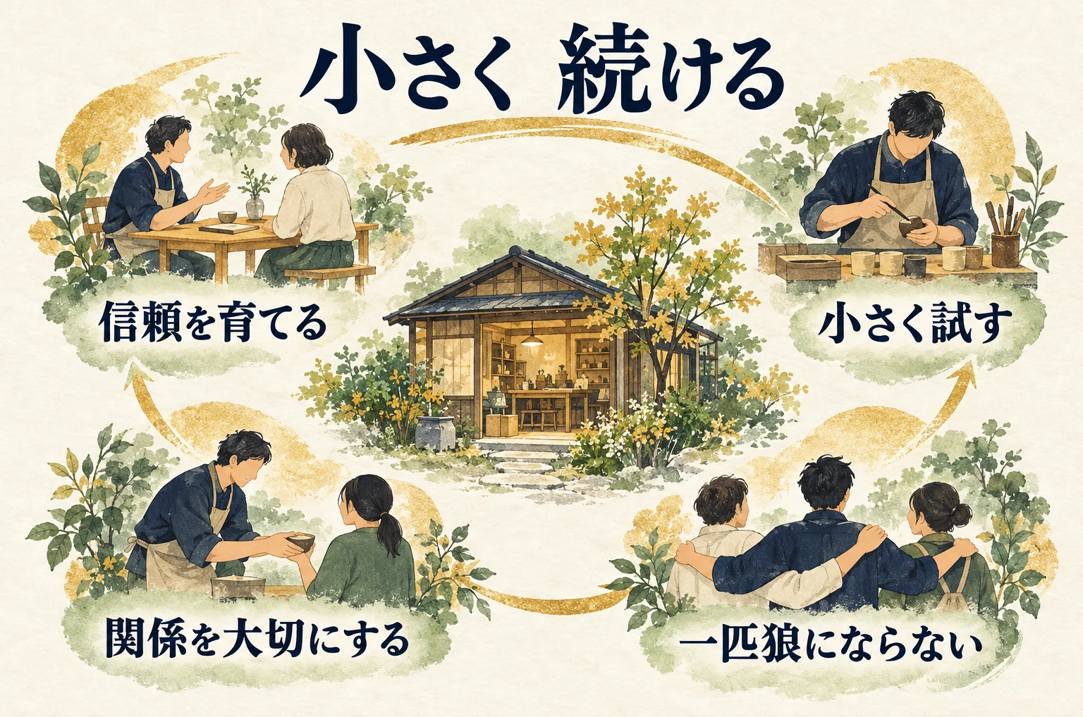 信頼を育てる・小さく試す・関係を大切にする・一匹狼にならないという第Ⅲ部の論点を示す図