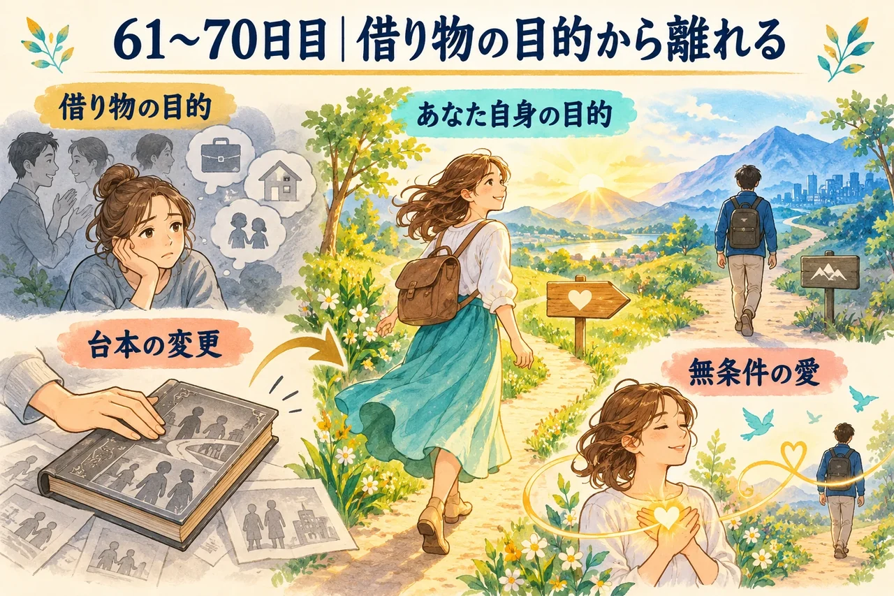 61〜70日目｜借り物の目的から離れる。借り物の目的、あなた自身の目的、台本の変更、無条件の愛