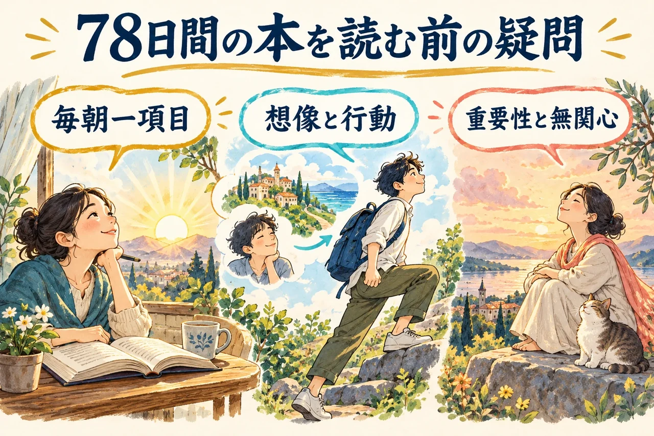 78日間の本を読む前の疑問。毎朝一項目、想像と行動、重要性と無関心