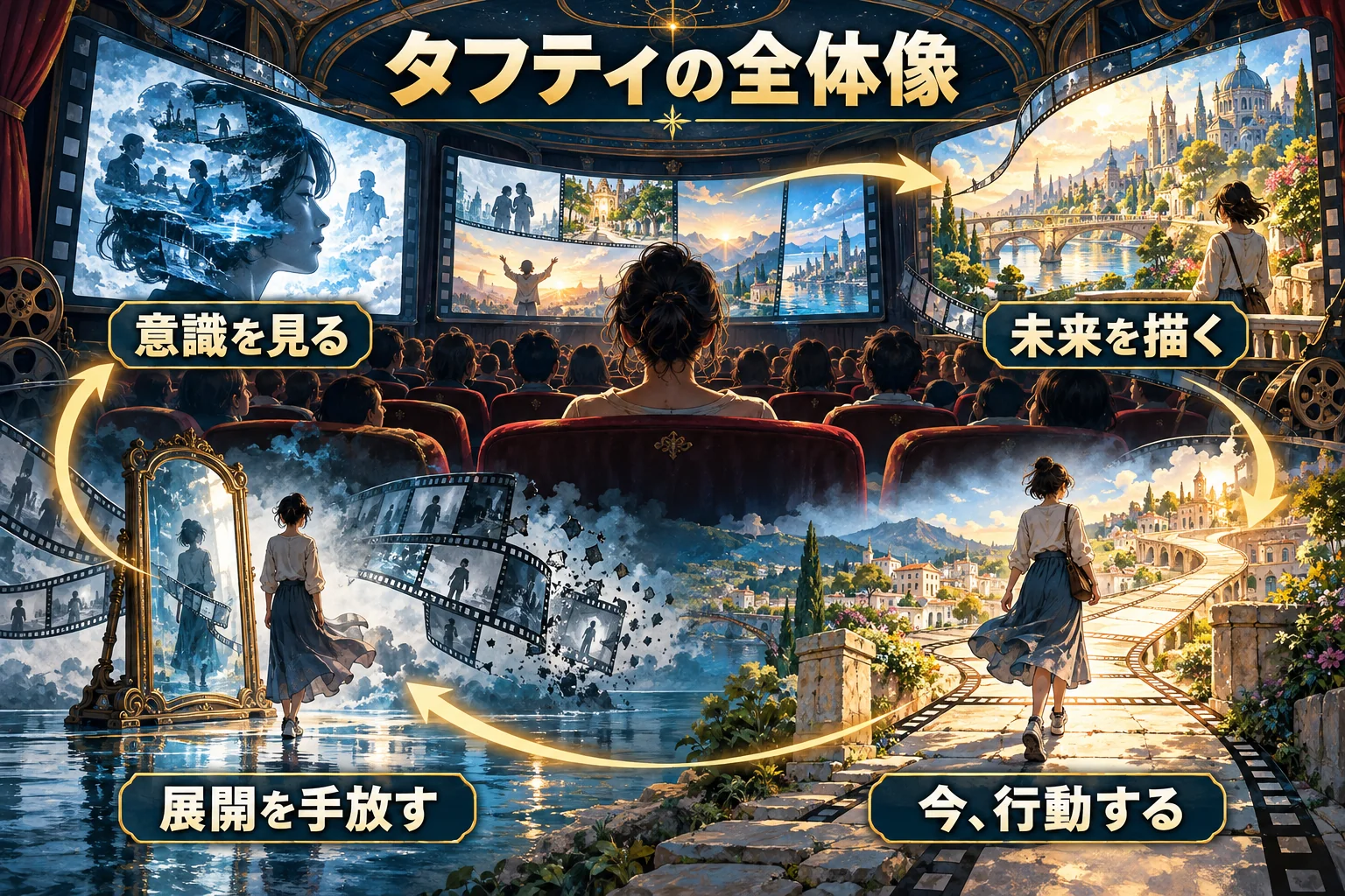 タフティの全体像。意識を観察し、未来を描き、展開を手放し、今の行動で自分を育てる流れ