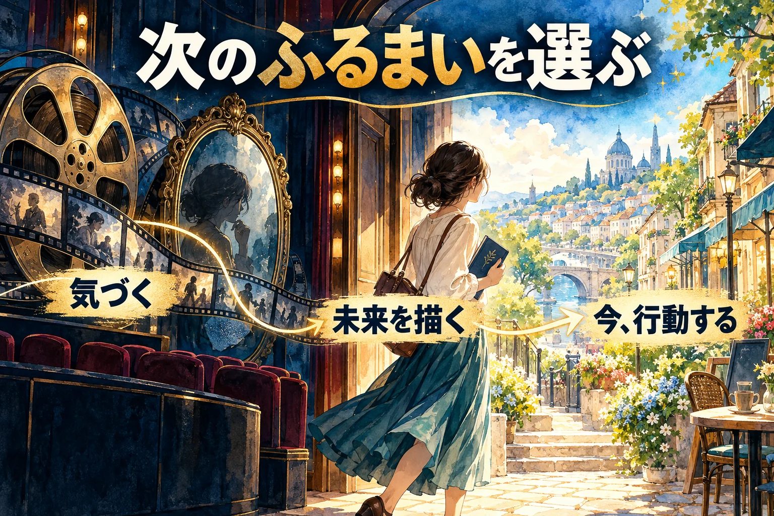 本書の映画と鏡のモデルを自分の意識と次のふるまいを見直す問いとして持ち帰る図