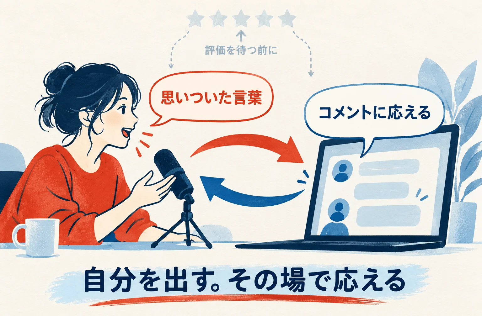 コラム。LIVEで思いついた言葉を話すことと、コメントに応えることの往復を、評価に合わせて話すことから分ける