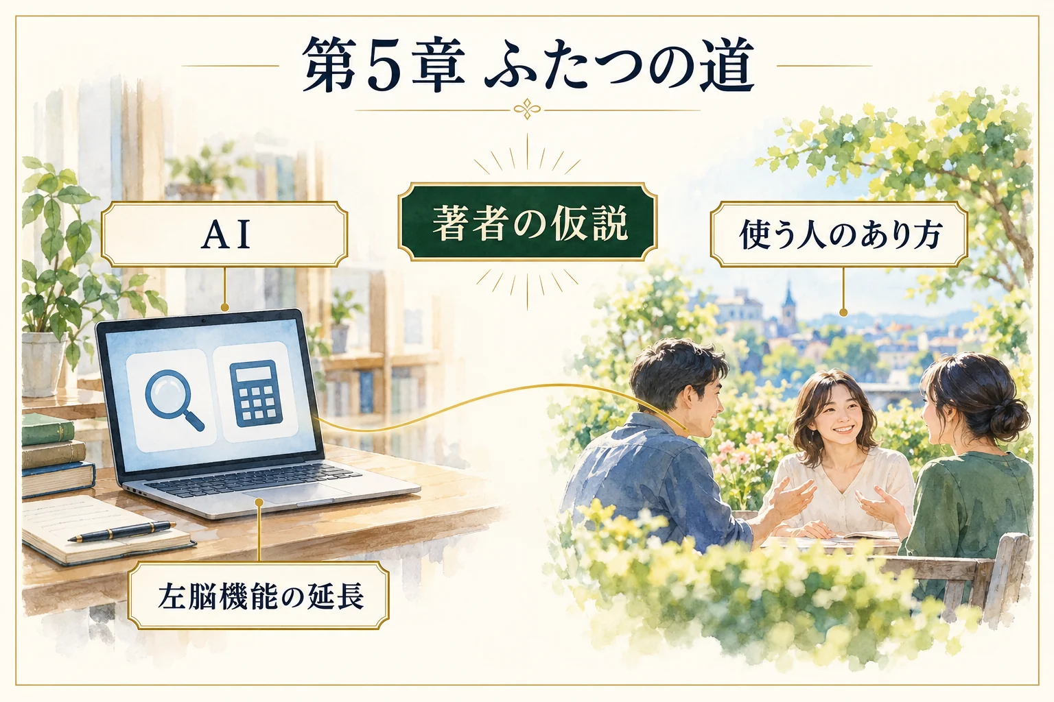 第5章 ふたつの道。AIを左脳機能の延長と捉え、使う人のあり方を問う著者の仮説