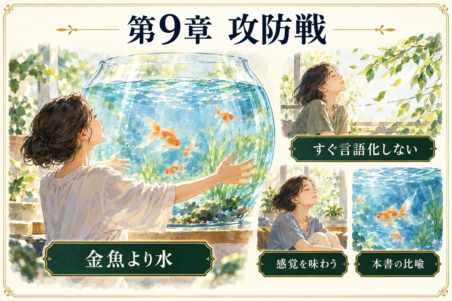 第9章 攻防戦。すぐ言語化せず感覚を味わう。金魚より水を感じる比喩