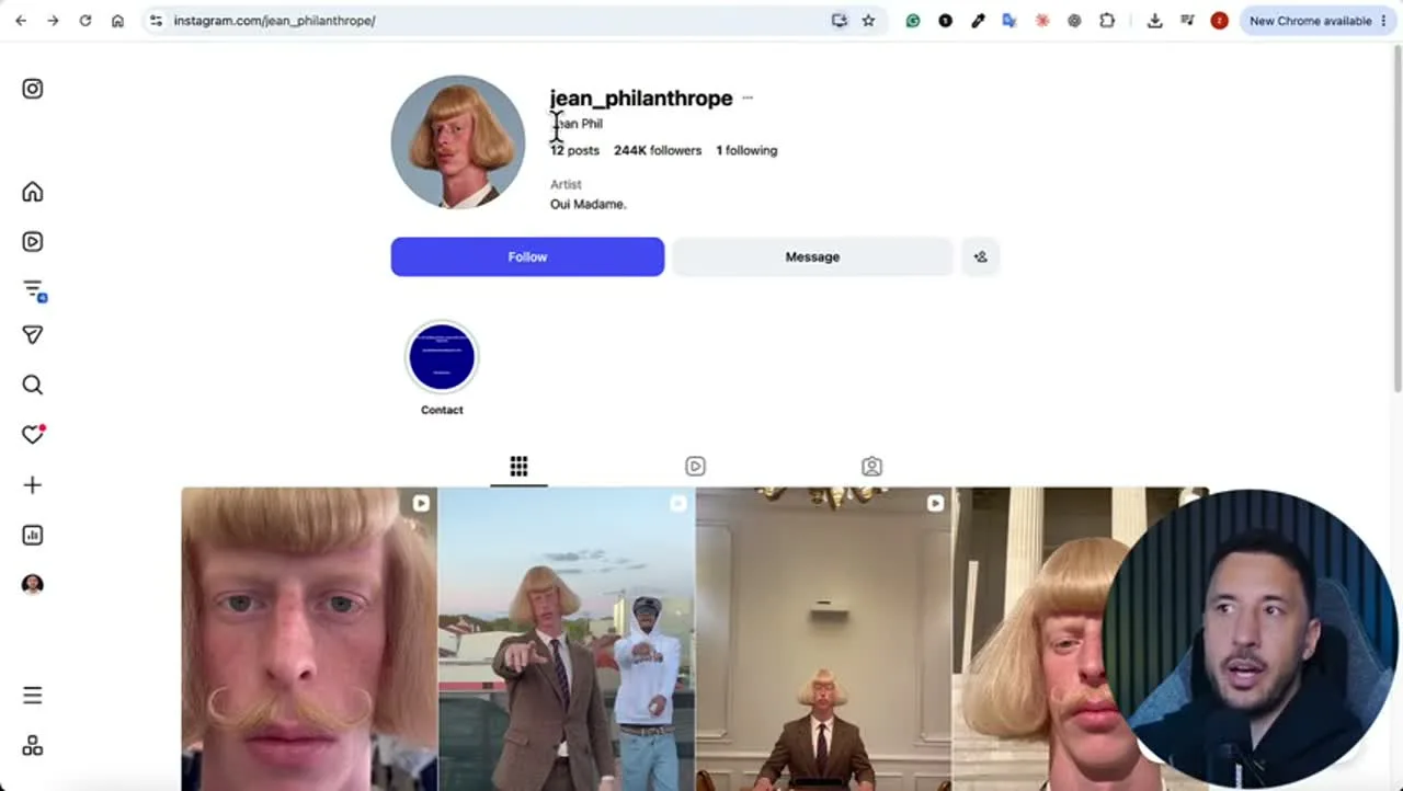 動画キャプチャ: プロフィールにAI-generated profileと書かれたAIキャラクターのInstagramアカウントの画面（12:15頃）