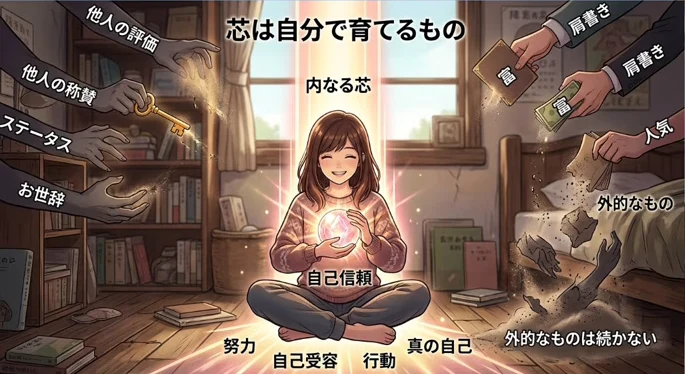 動画キャプチャ: 動画の中の図「芯は自分で育てるもの」（0:30頃）