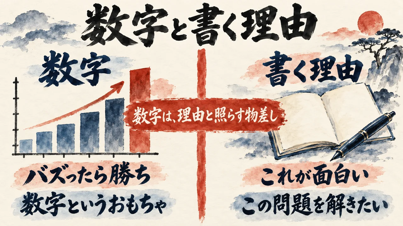 数字と書く理由。バズったら勝ちの数字と、これが面白い・この問題を解きたいという書く理由の対比
