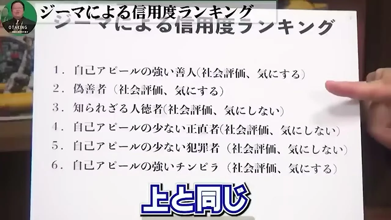 動画キャプチャ: ジーマによる信用度ランキングのフリップ（1:34:30頃）
