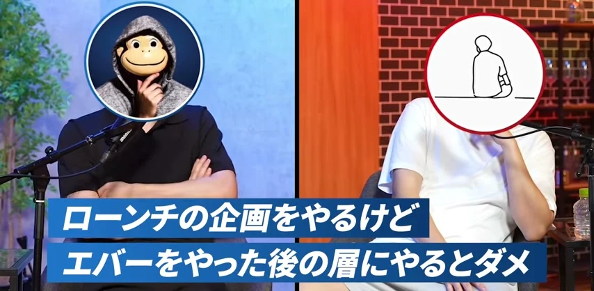 動画キャプチャ: テロップ。ローンチの企画をやるけど、エバーをやった後の層にやるとダメ（12:46頃）