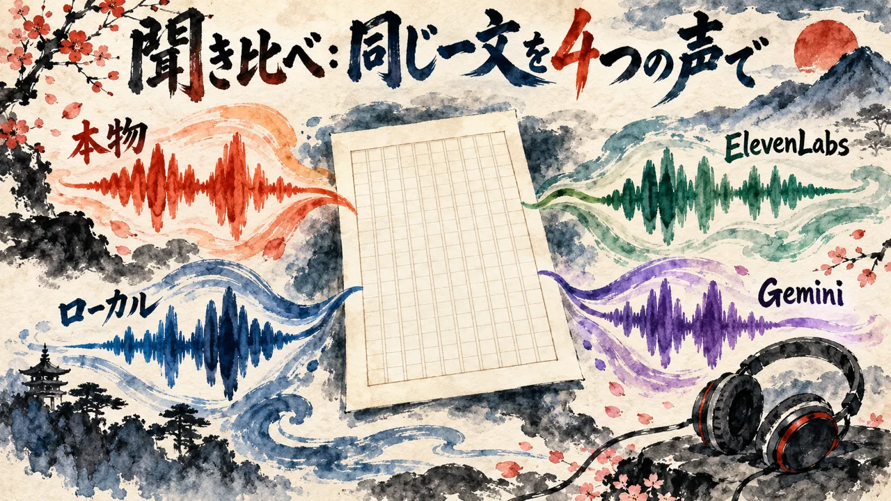 聞き比べ：同じ一文を4つの声で