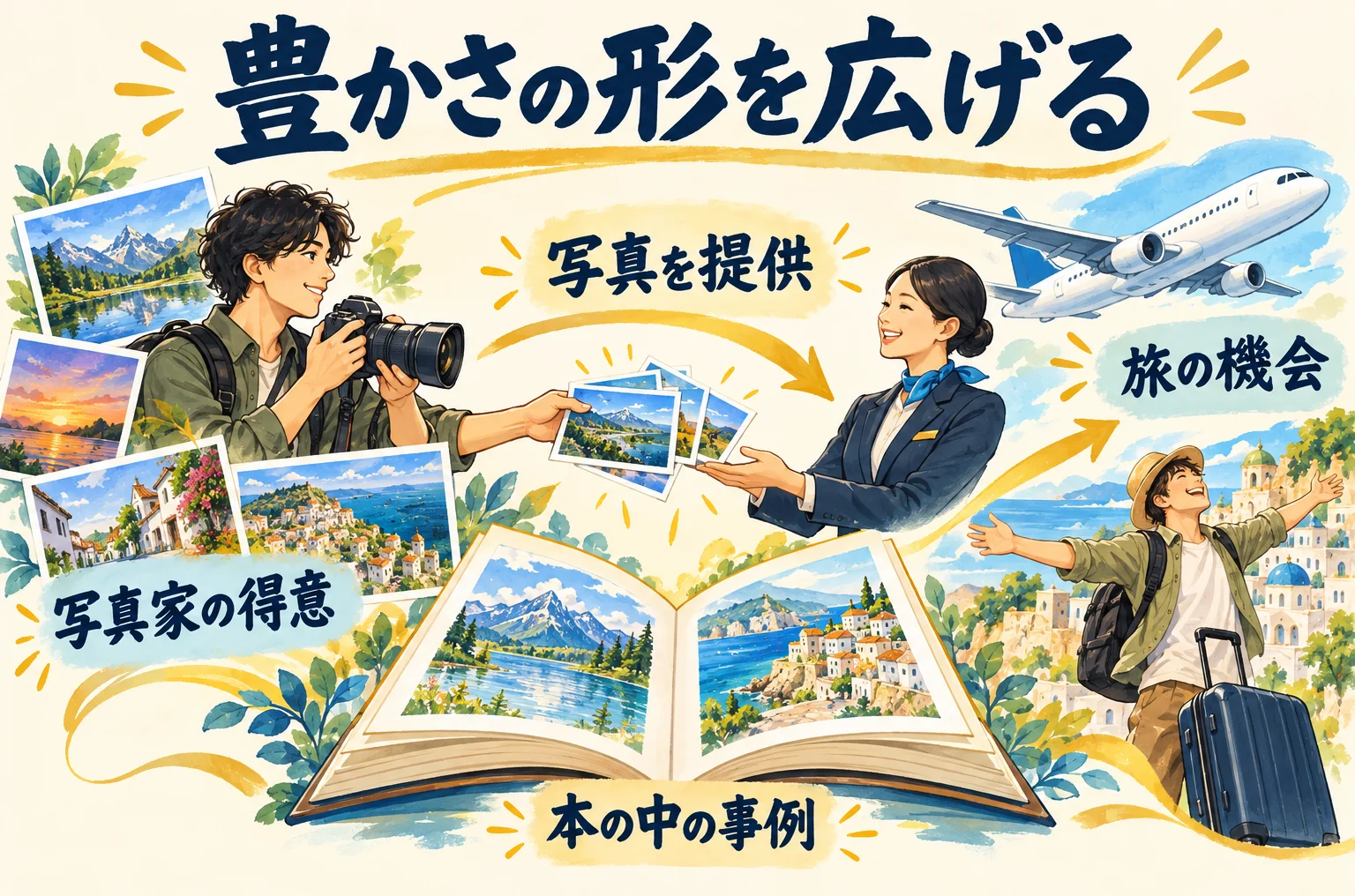 第3章。本の中の写真家が写真を提供し、航空会社との交換で旅の機会を開く事例