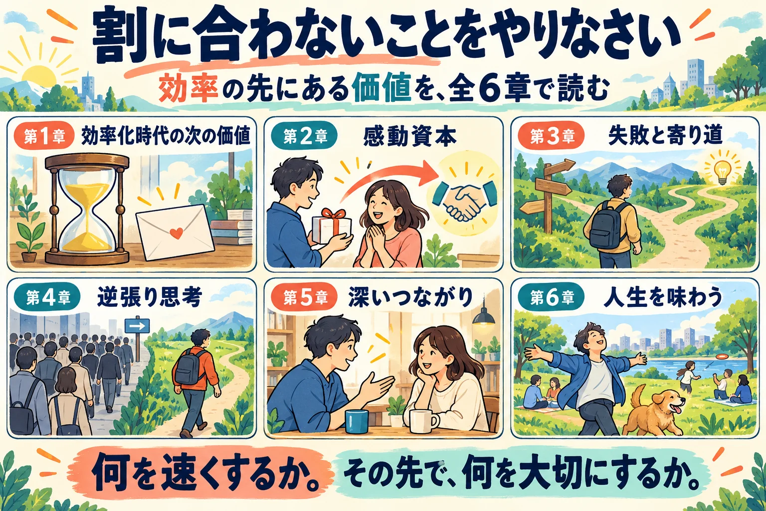 効率から味わう人生へ、6章の道しるべでつながる本全体の地図